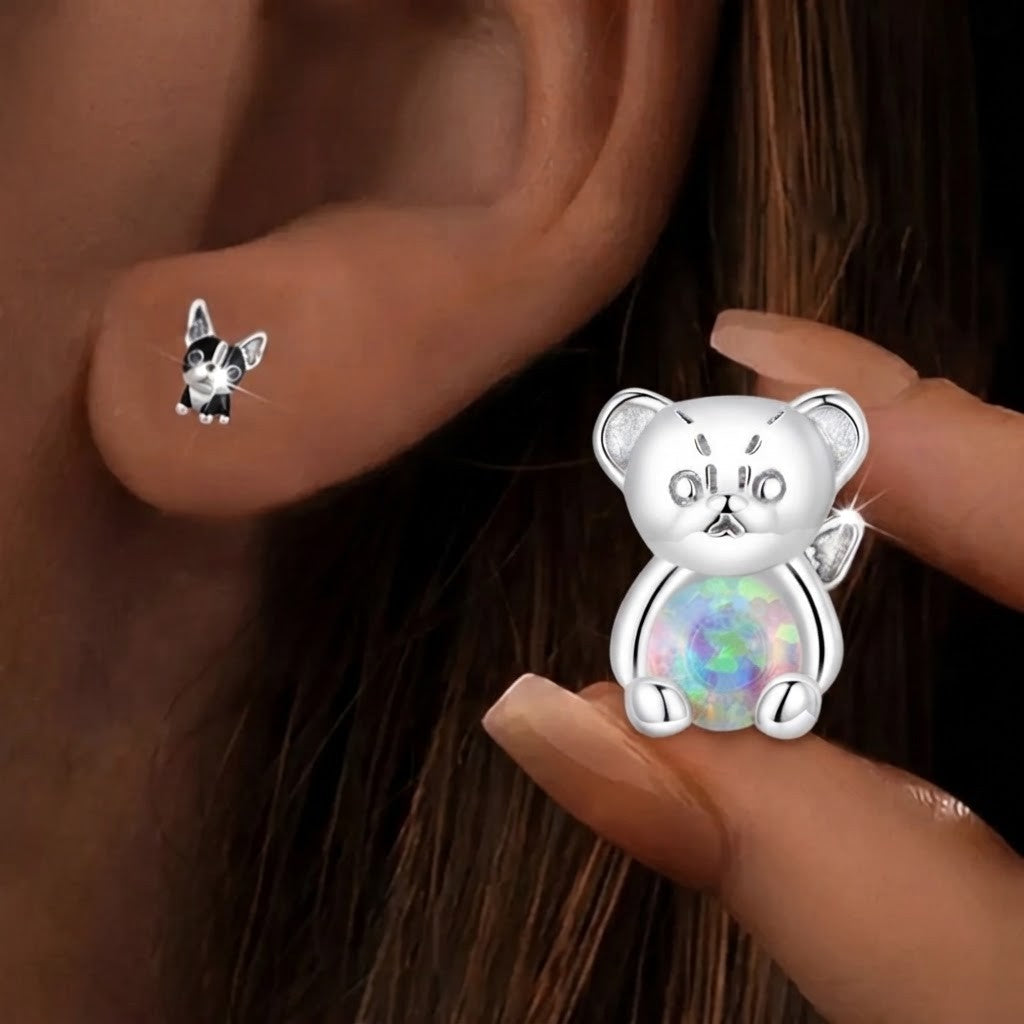 Opal Bear Stud Earrings