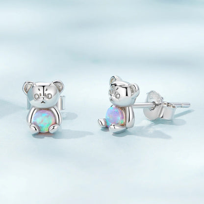 Opal Bear Stud Earrings