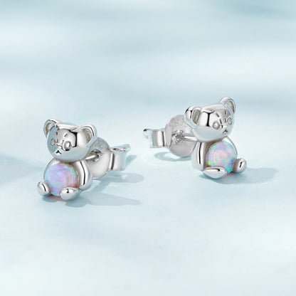 Opal Bear Stud Earrings