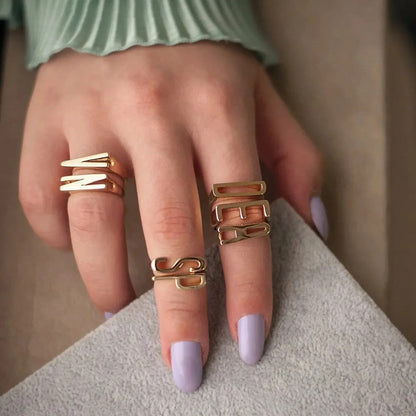 Pave Crystal Alphabet Ring Set