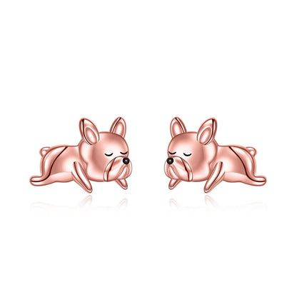 Rose Gold Lying Dog Stud Earrings