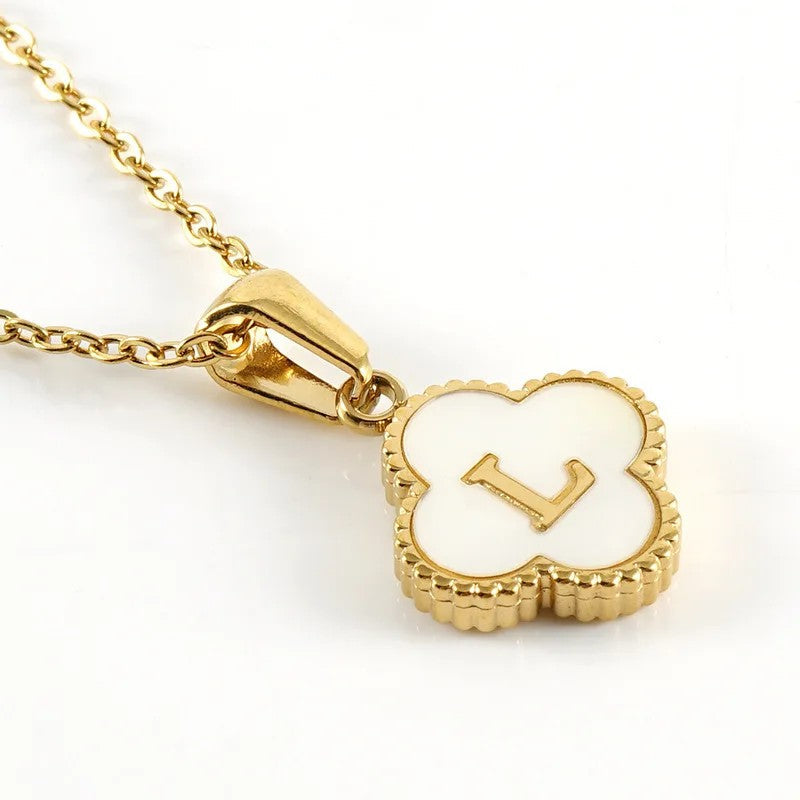 Shell Initial Clover Necklace