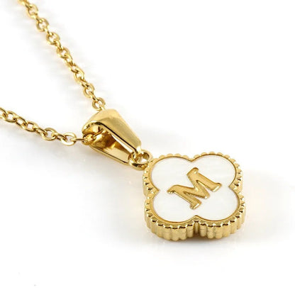 Shell Initial Clover Necklace