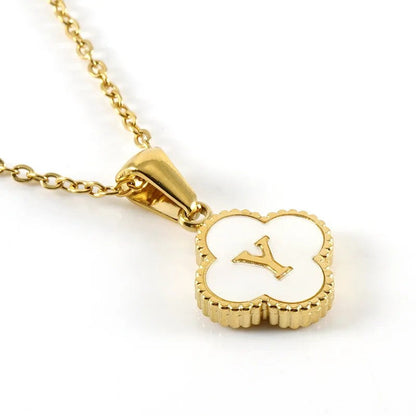 Shell Initial Clover Necklace