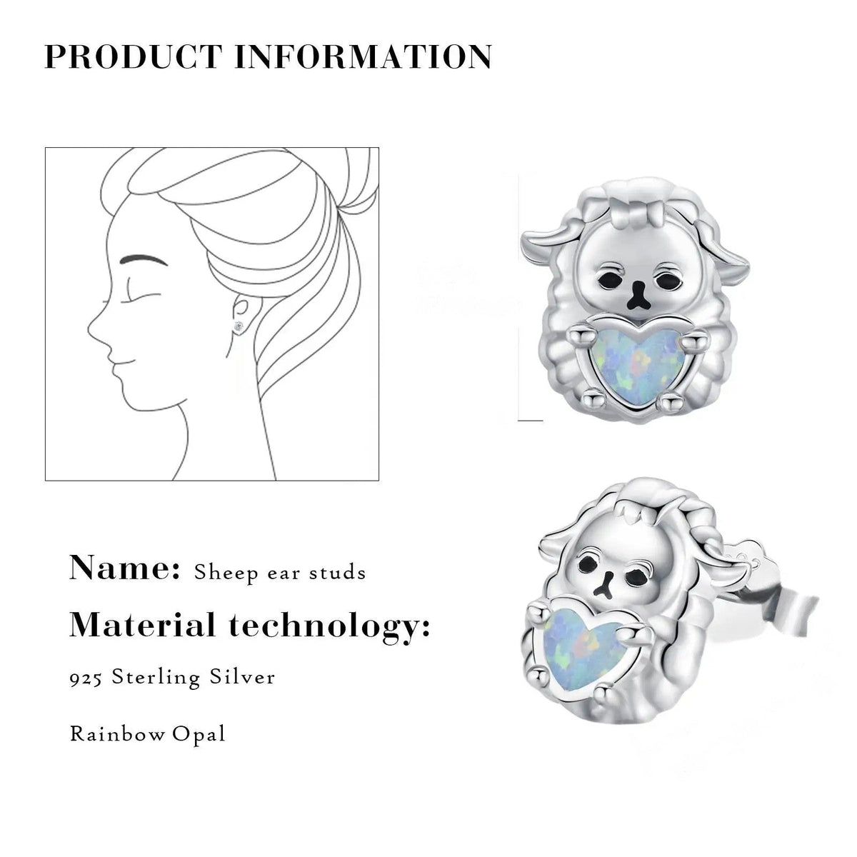 Sheep Heart Opal Stud Earrings