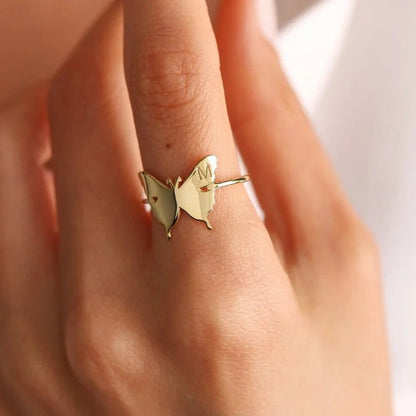 Personalized Initial Butterfly Ring