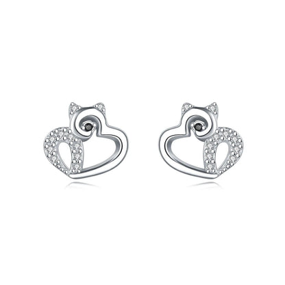 Cat Heart Zircon Stud Earrings