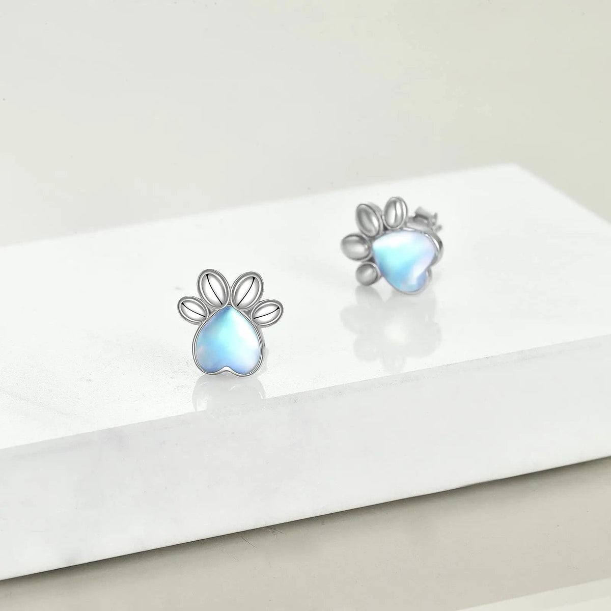 Moonstone Paw Stud Earrings