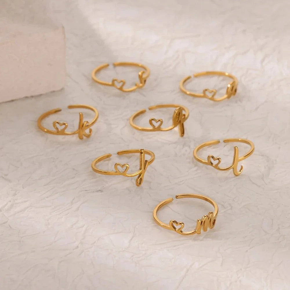 Heart Initial Open Ring