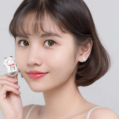 Asymmetrical Black & White Cat Stud Earrings