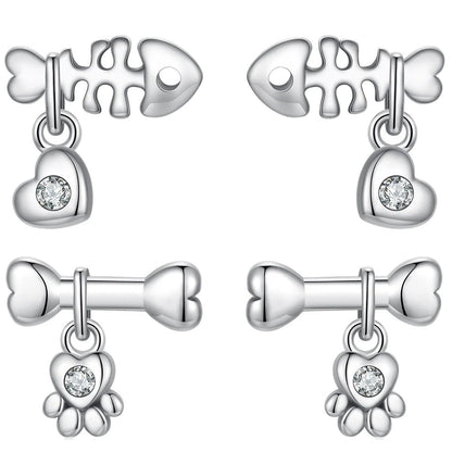 Fish Bone & Paw Stud Earrings