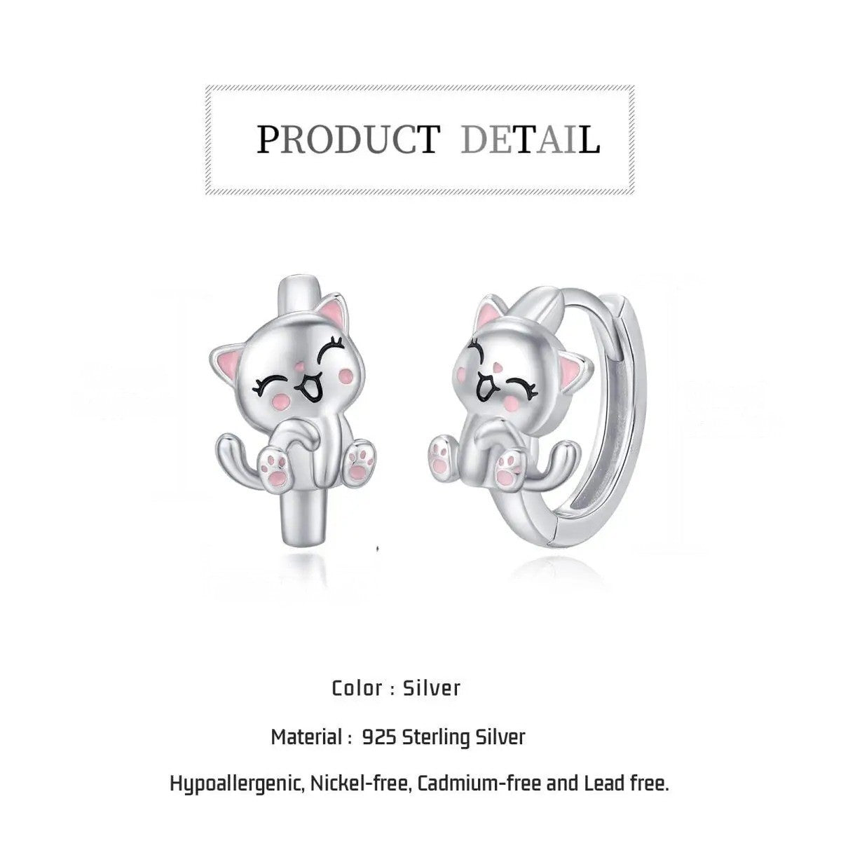 Pink Enamel Cat Hoop Earrings