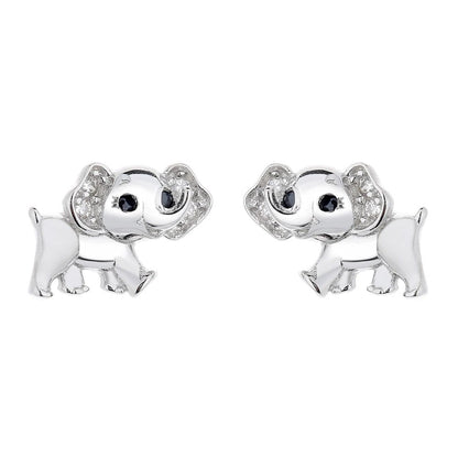 Silver Crystal Elephant Stud Earrings