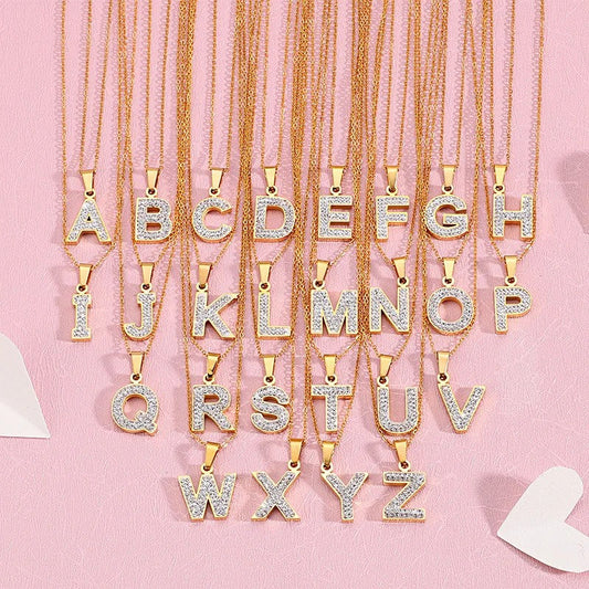 Zircon Letter Pendant Necklace