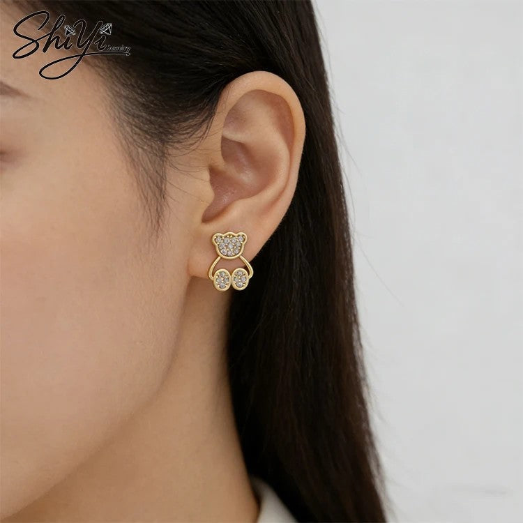 Crystal Bear Drop Earrings