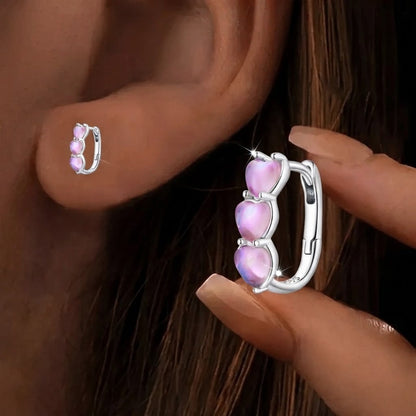 Triple Pink Heart Hoop Earrings