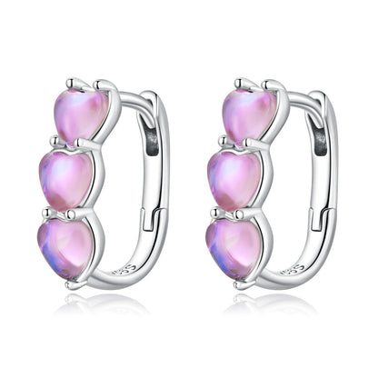 Triple Pink Heart Hoop Earrings