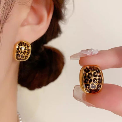 Leopard Geometric Stud Earrings
