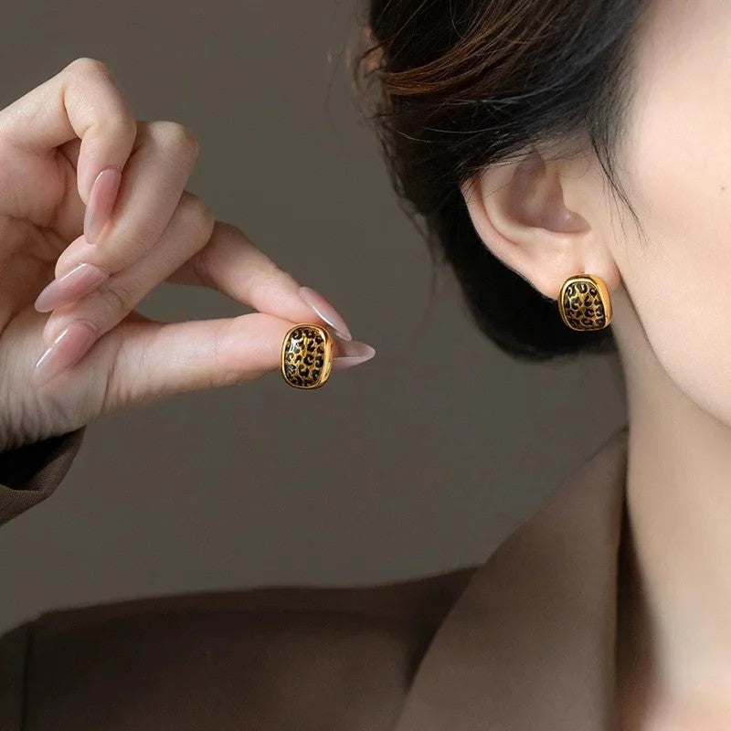 Leopard Geometric Stud Earrings