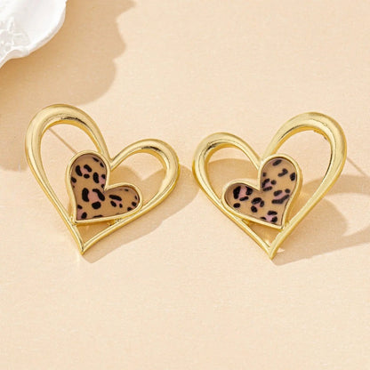 Leopard Print Double Heart Earrings