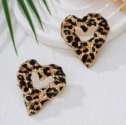 Leopard Print Heart Earrings