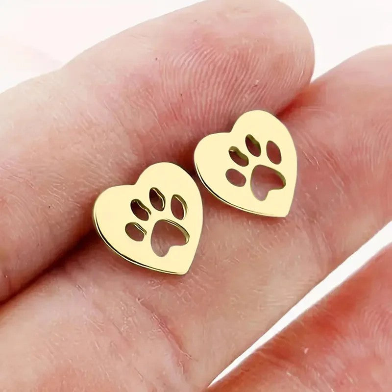 Heart Paw Cutout Stud Earrings