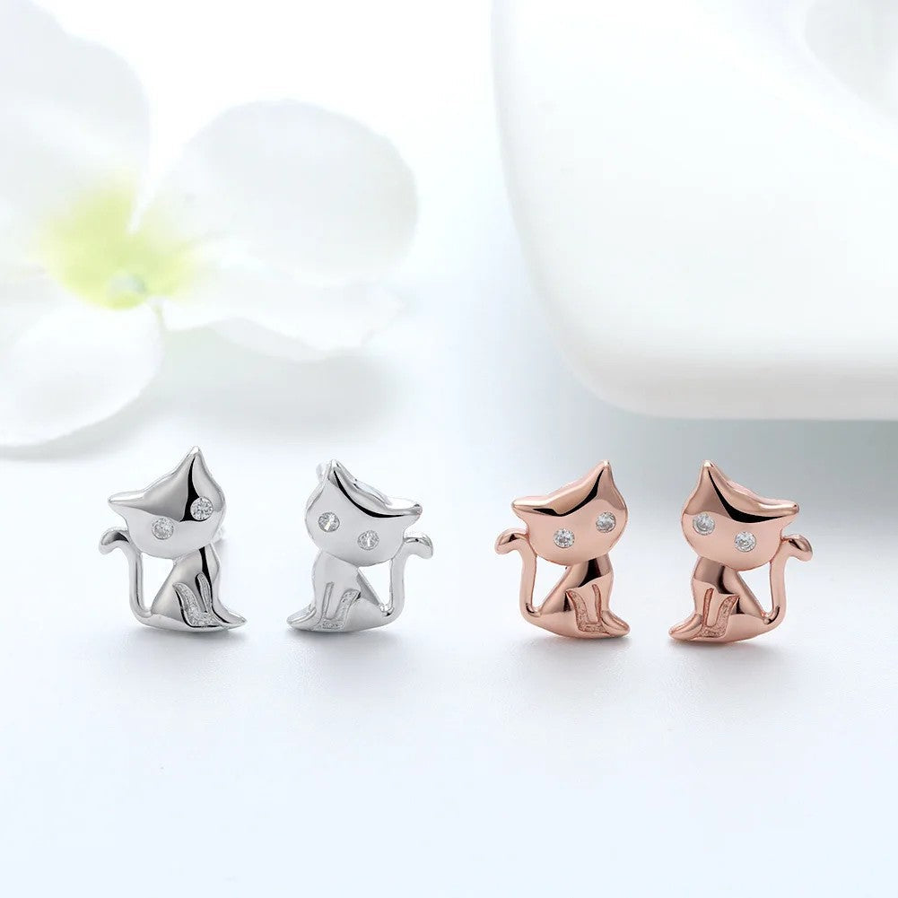 Pave Zircon Cat Stud Earrings