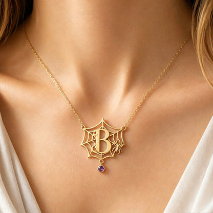 Spider Web Initial Necklace
