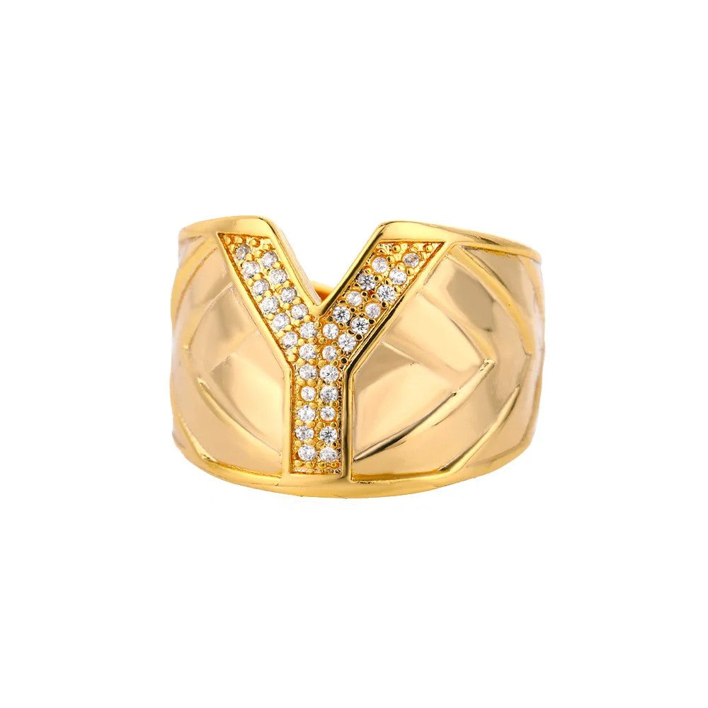 Crystal Initial Band Ring