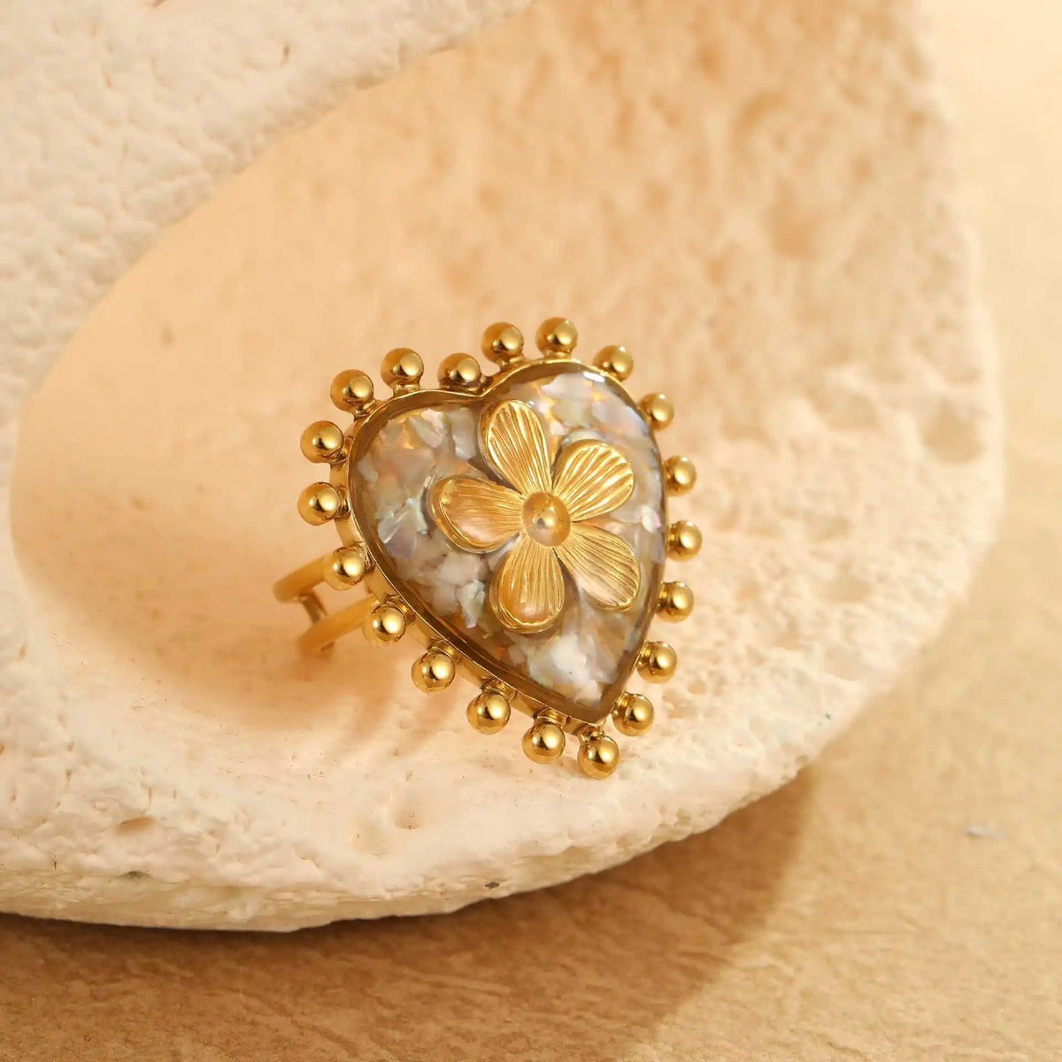 Heart Flower Adjustable Ring
