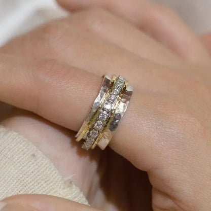 Two-Tone Crystal Band Ring