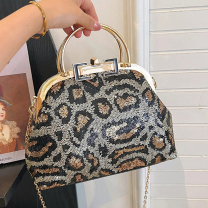 Leopard Sequin Frame Bag