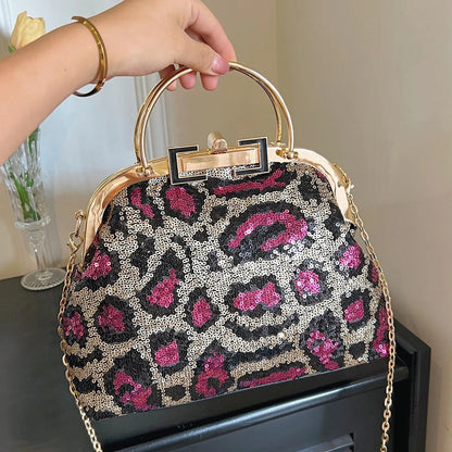 Leopard Sequin Frame Bag