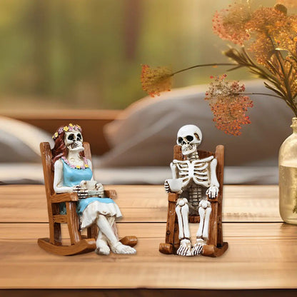 Skeleton Couple Rocking Chair Figurine Set