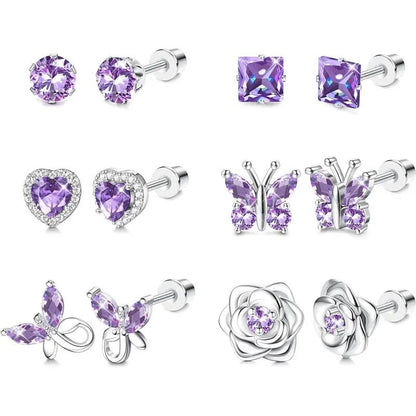 Purple Crystal Motif Earring Set