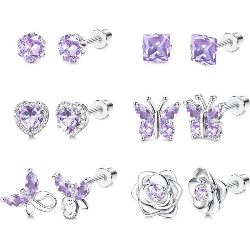 Purple Crystal Motif Earring Set
