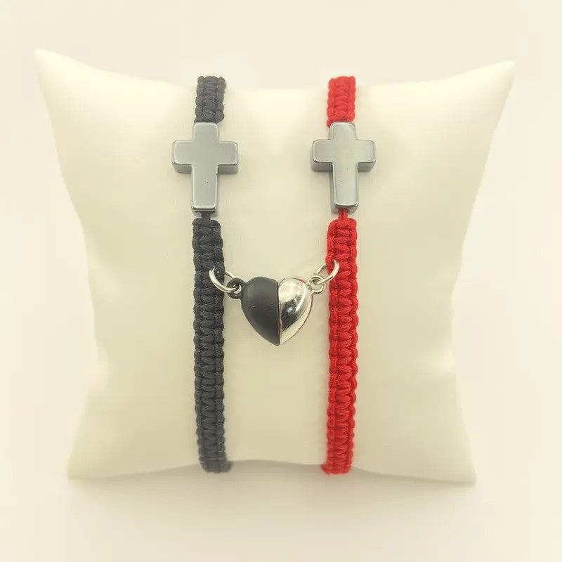 Cross & Magnetic Heart Bracelet Set