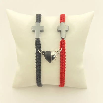 Cross & Magnetic Heart Bracelet Set