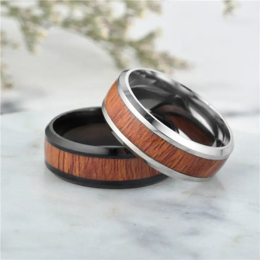 Wood Grain Stainless Steel Ring