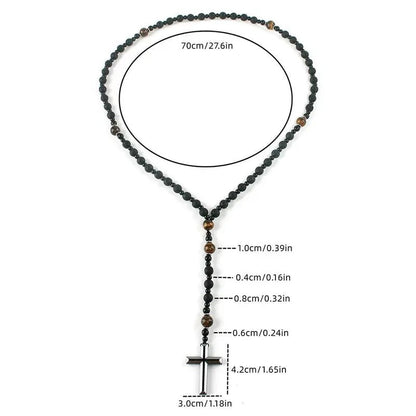 Tiger Eye & Lava Rock Cross Necklace