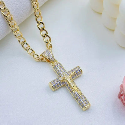 Paved Jesus Cross Necklace