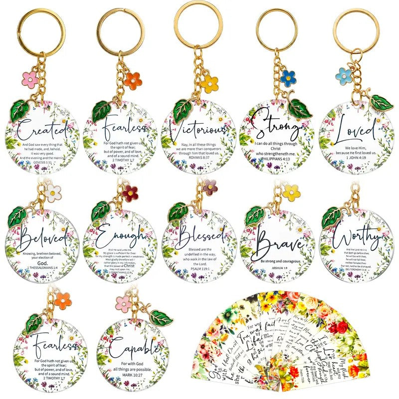 Floral Scripture Keychain Set