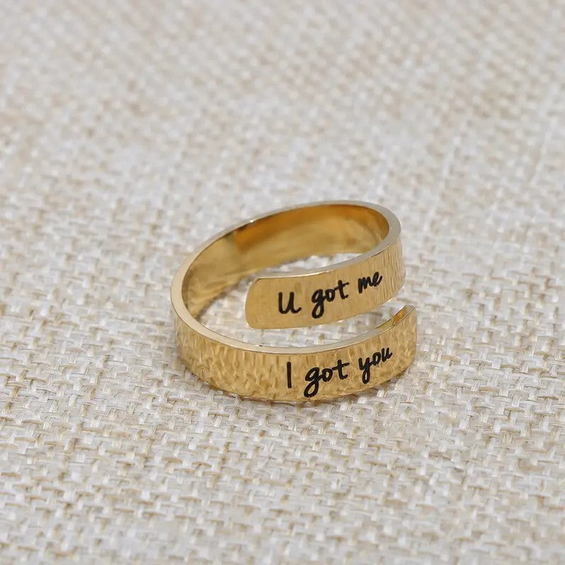 Engraved Open Cuff Ring Set