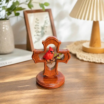 Red Bird Cross Figurine
