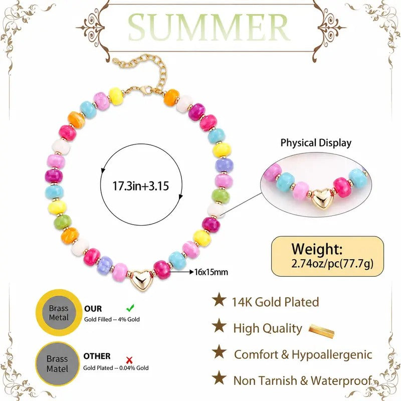 Colorful Bead Heart Choker