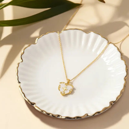 Mother of Pearl Heart Cross Necklace