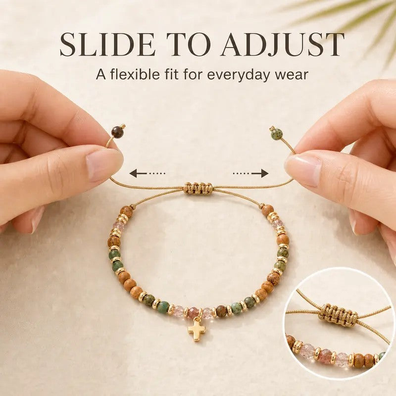 Multicolor Stone Cross Bracelet