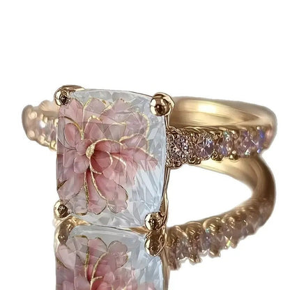 Pink Floral Square Statement Ring