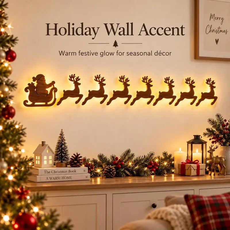 Santa Sleigh & Reindeer LED Wall Decor