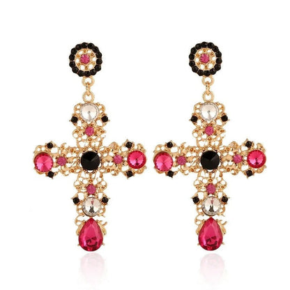 Black Crystal Cross Drop Earrings